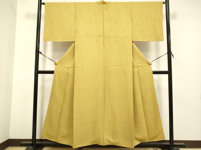 平和屋着物●上質な色無地 舞花地紋 黄朽葉色 正絹 逸品 DAAV3480du