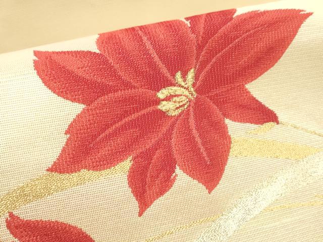平和屋着物*夏物 八寸名古屋帯 草花文 金銀糸 正絹 逸品 DAAV3525cm