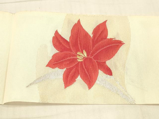 平和屋着物*夏物 八寸名古屋帯 草花文 金銀糸 正絹 逸品 DAAV3525cm