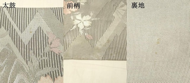 平和屋着物*夏物 六通柄袋帯 流水草花文 銀糸 正絹 逸品 DAAV3715cm