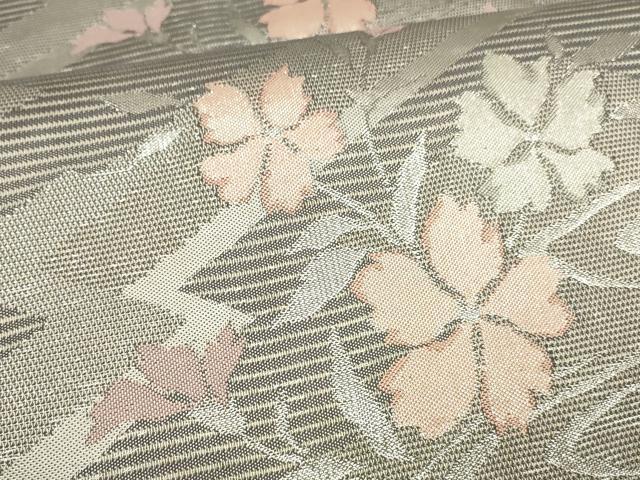 平和屋着物*夏物 六通柄袋帯 流水草花文 銀糸 正絹 逸品 DAAV3715cm