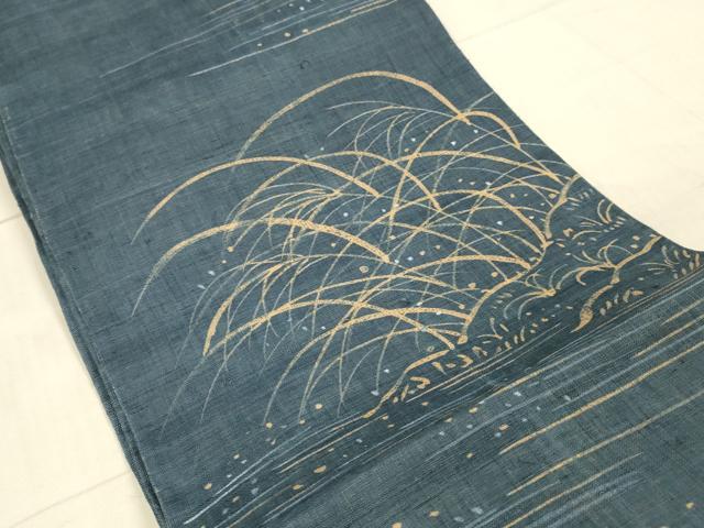 平和屋着物*夏物 太鼓柄袋帯 作家物 草葉文 麻 逸品 DAAX0157cm