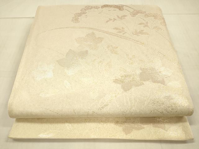 平和屋着物*夏物 六通柄袋帯 草花文 金糸 正絹 逸品 DAAV3838cm