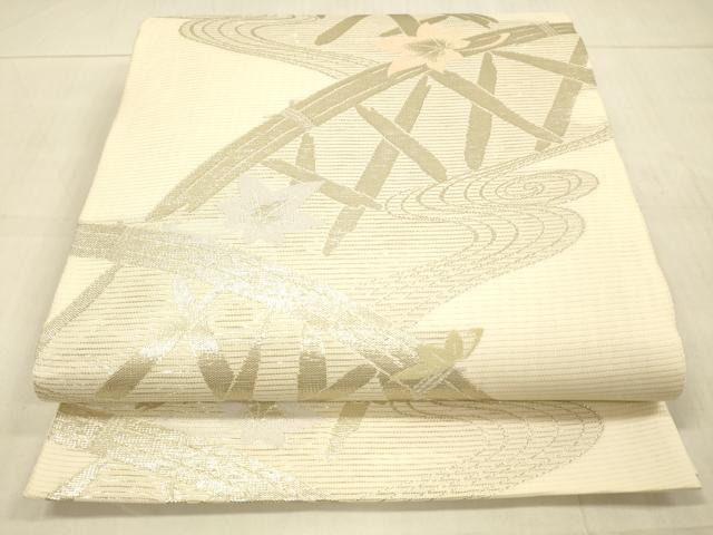 平和屋着物*夏物 六通柄袋帯 流水籬花文 銀糸 正絹 逸品 DAAV3868cm