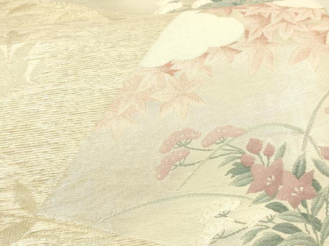 平和屋着物*夏物 西陣 六通柄袋帯 桔梗に色紙 金糸 証紙付き 正絹 逸品 DAAV3872cm