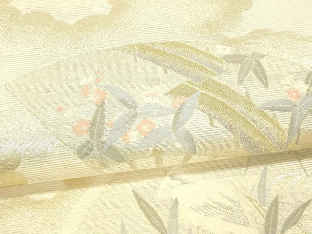 平和屋着物*夏物 六通柄袋帯 扇面花文 鷺 金銀糸 正絹 逸品 DAAV3874cm
