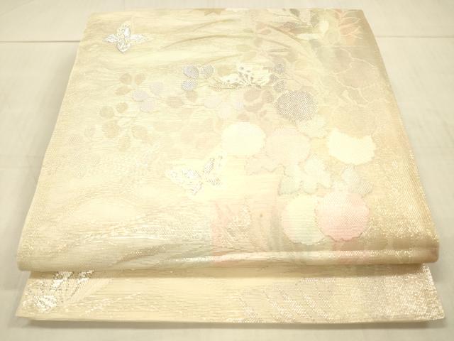 平和屋着物*夏物 六通柄袋帯 花蝶文 金銀糸 正絹 逸品 DAAV3899cm