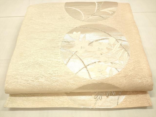 平和屋着物*夏物 六通柄袋帯 唐織 草花文 銀糸 正絹 逸品 DAAV3900cm