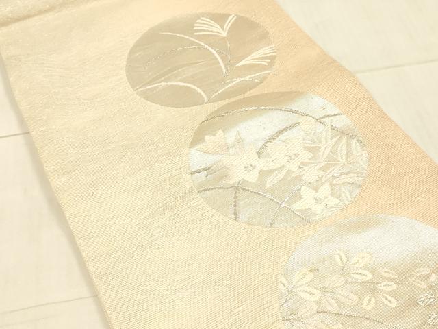 平和屋着物*夏物 六通柄袋帯 唐織 草花文 銀糸 正絹 逸品 DAAV3900cm