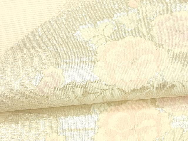 平和屋着物*夏物 六通柄袋帯 地紙草花文 銀糸 正絹 逸品 DAAV3909cm