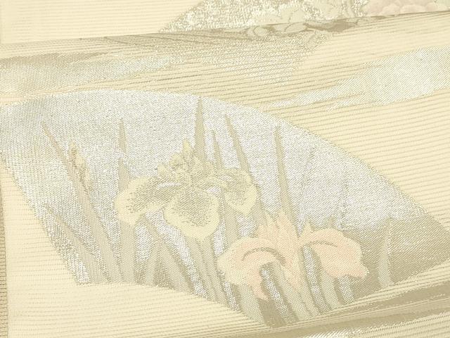 平和屋着物*夏物 六通柄袋帯 地紙草花文 銀糸 正絹 逸品 DAAV3909cm