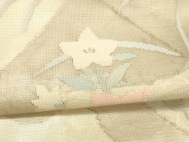 平和屋着物*夏物 太鼓柄袋帯 草花文 銀糸 正絹 逸品 DAAV3934cm