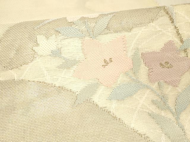 平和屋着物*夏物 太鼓柄袋帯 草花文 銀糸 正絹 逸品 DAAV3934cm