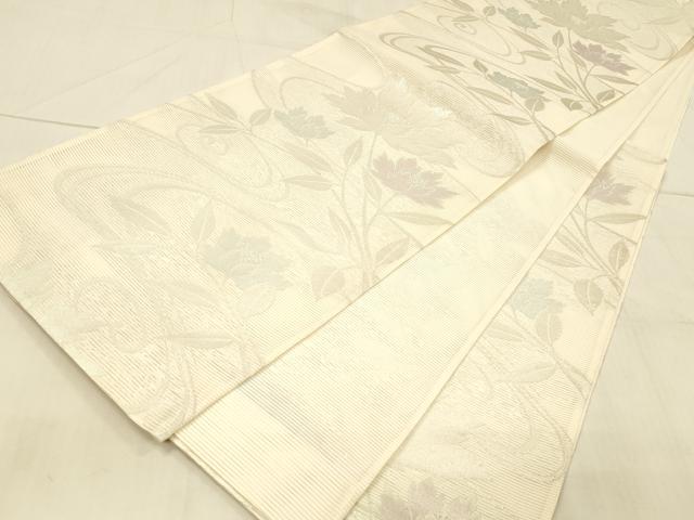 平和屋着物*夏物 六通柄袋帯 流水草花文 銀糸 正絹 逸品 DAAV3936cm