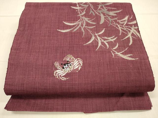 平和屋着物*夏物 八寸名古屋帯 草葉文 蟹 銀糸 DAAV3999cm