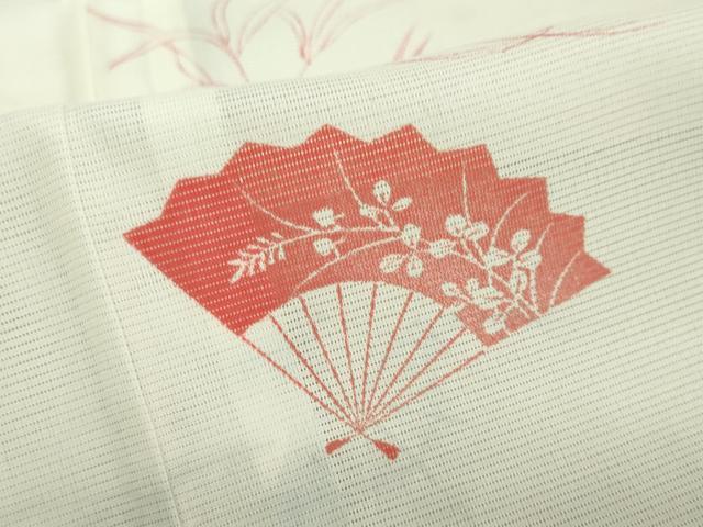 平和屋着物*夏物 小紋 絽 扇面草花文 洗える着物 DAAV4302ud