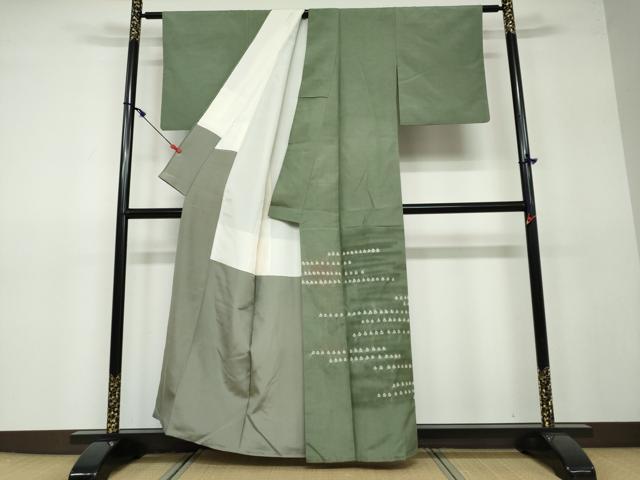 平和屋着物●色留訪問着 紬地 蜘蛛絞り 横段菱文 金通し地 正絹 逸品 DAAV4886ud