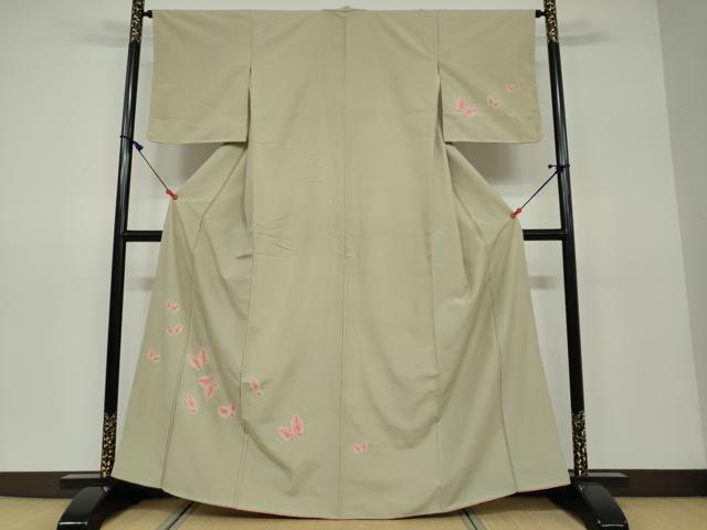 平和屋着物●訪問着 紬地 絞り 舞蝶文 正絹 逸品 未使用 DAAV4901ud