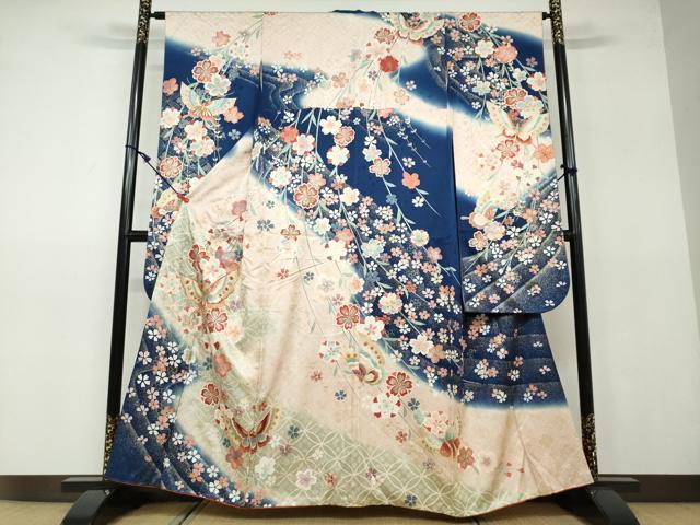 平和屋着物●豪華振袖 駒刺繍 花蝶文 暈し染め 金銀彩 正絹 逸品 DAAV4902ud
