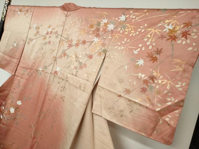 平和屋着物●訪問着 作家物 草花文 暈し染め 金銀彩 正絹 逸品 DAAV4960ud