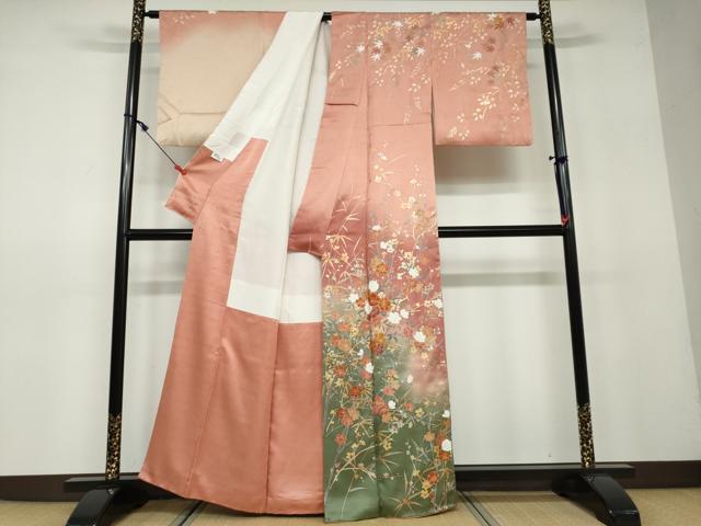 平和屋着物●訪問着 作家物 草花文 暈し染め 金銀彩 正絹 逸品 DAAV4960ud