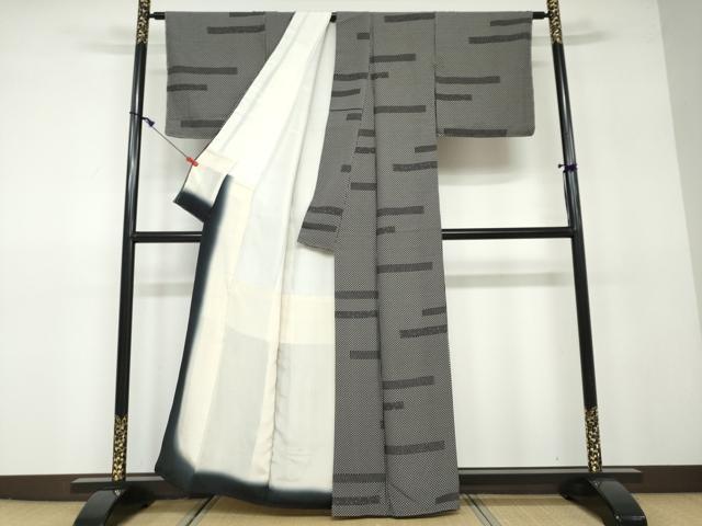 平和屋着物●江戸小紋 横段草花文 黒地 正絹 逸品 DAAV4967ud