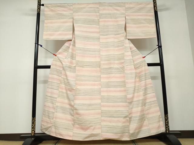 平和屋着物●上質な紬 横段文 正絹 逸品 DAAV4982ud