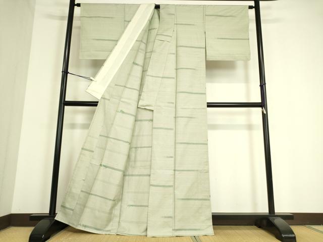 平和屋着物▽上質な紬 単衣 横段絣文 100亀甲 正絹 逸品 DAAV5023az