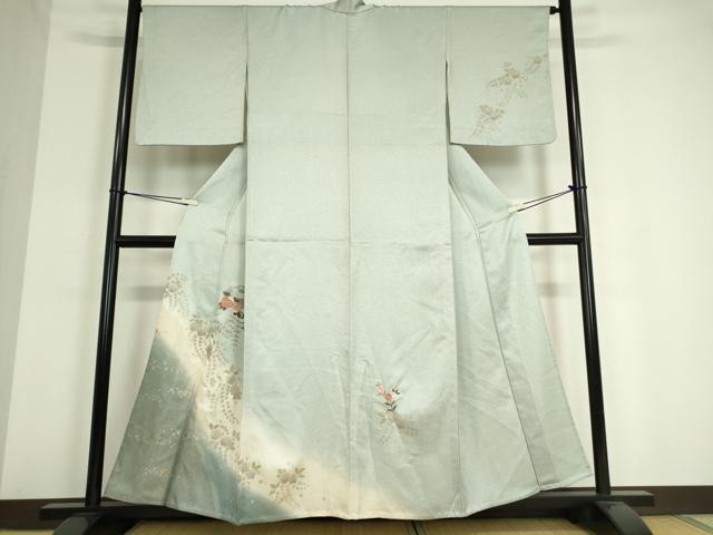 平和屋着物▽中国三大刺繍 スワトウ刺繍 汕頭刺繍 訪問着 単衣 雪輪花文 暈し染め 金彩 正絹 逸品 DAAV5045az
