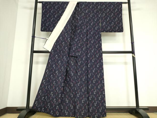 平和屋着物▽上質なお召 単衣 絣流水文 正絹 逸品 DAAV5047az