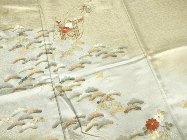 平和屋着物▽訪問着 単衣 刺繍 飛鶴貝桶花松文 暈し染め 金彩 正絹 逸品 DAAV5050az