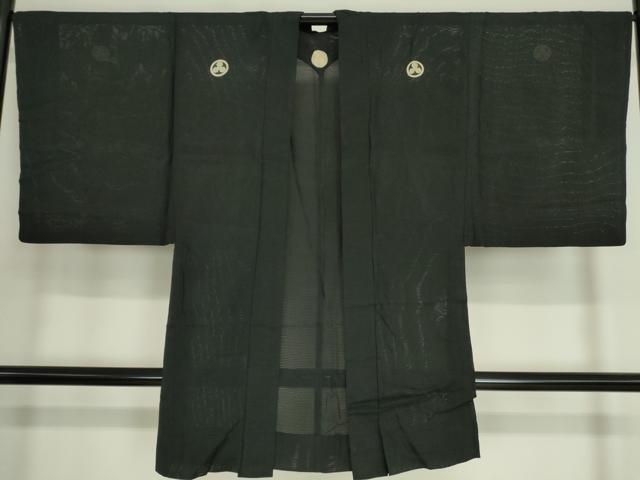 平和屋着物▽男性 黒紋付 長羽織 絽 正絹 逸品 DAAV5069az