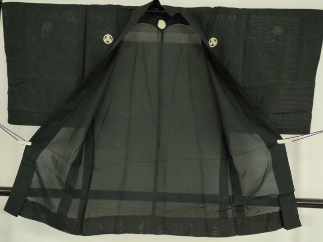 平和屋着物▽男性 黒紋付 長羽織 絽 正絹 逸品 DAAV5069az