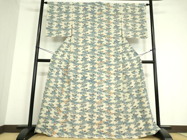 平和屋着物▽上質な小紋 単衣 作家物 藍 型染 草花文 正絹 逸品 DAAV5080az