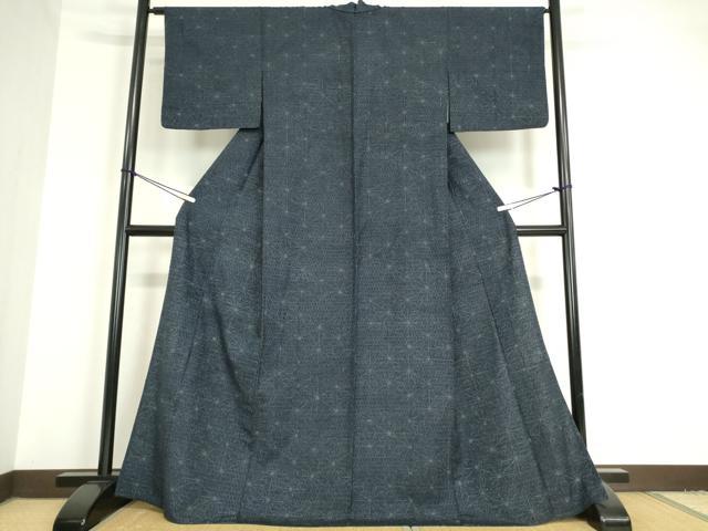 平和屋着物▽上質な紬 単衣 麻の葉文 正絹 逸品 DAAV5084az
