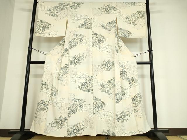 平和屋着物▽上質な小紋 単衣 霞取り花鳥文 正絹 逸品 DAAV5174az