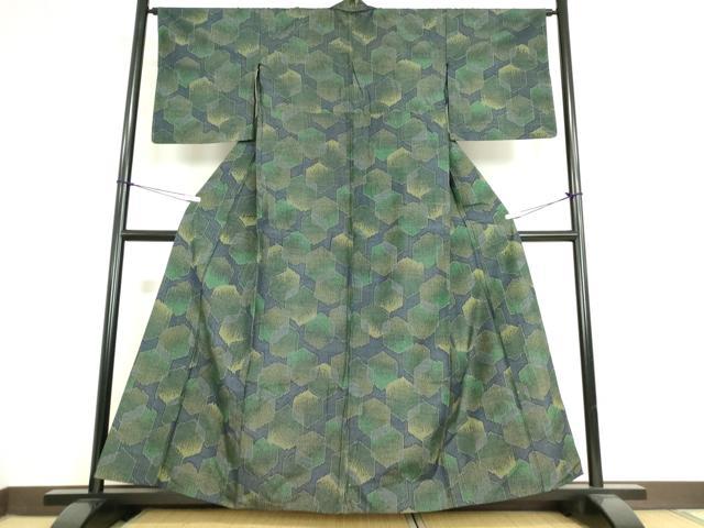 平和屋着物▽上質な紬 単衣 亀甲文 正絹 逸品 DAAV5177az