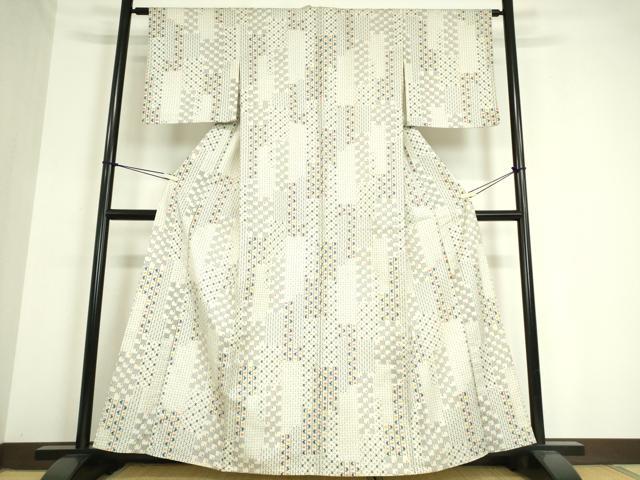 平和屋着物▽上質な紬 単衣 志ぐれ 亀甲絣 反端付き 正絹 逸品 DAAV5180az