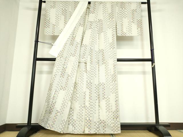 平和屋着物▽上質な紬 単衣 志ぐれ 亀甲絣 反端付き 正絹 逸品 DAAV5180az