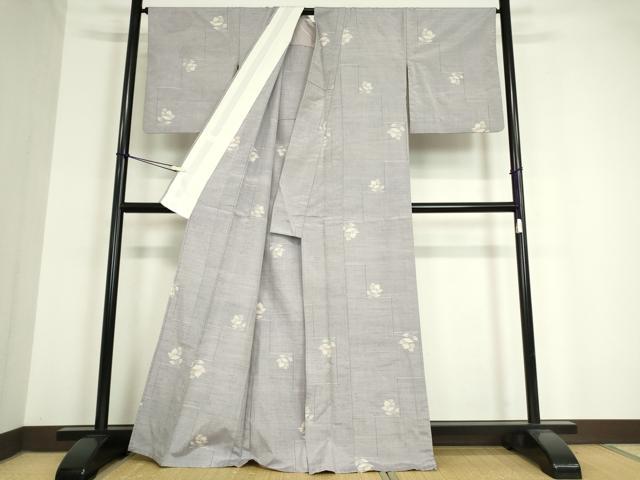 平和屋着物▽上質な紬 単衣 草花文 正絹 逸品 DAAV5205az