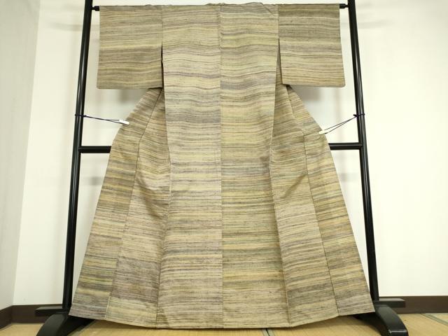 平和屋着物▽上質な紬 単衣 横段霞文 正絹 逸品 DAAV5210az