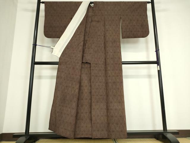 平和屋着物▽結城ちぢみ 単衣 麻の葉文 正絹 逸品 DAAV5211az