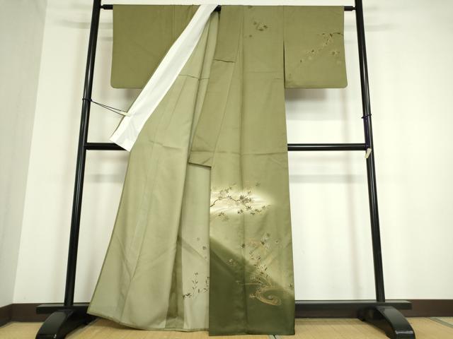 平和屋着物▽訪問着 単衣 流水枝花文 暈し染め 金銀彩 洗える着物 DAAV5218az