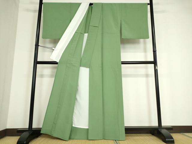 平和屋着物▽色無地 単衣 柳染色 洗える着物 DAAV5220az