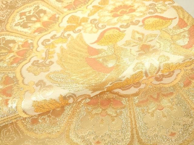 平和屋着物▼佐賀錦 六通柄袋帯 向い鳥花文 金糸 正絹 逸品 DAAV5252az