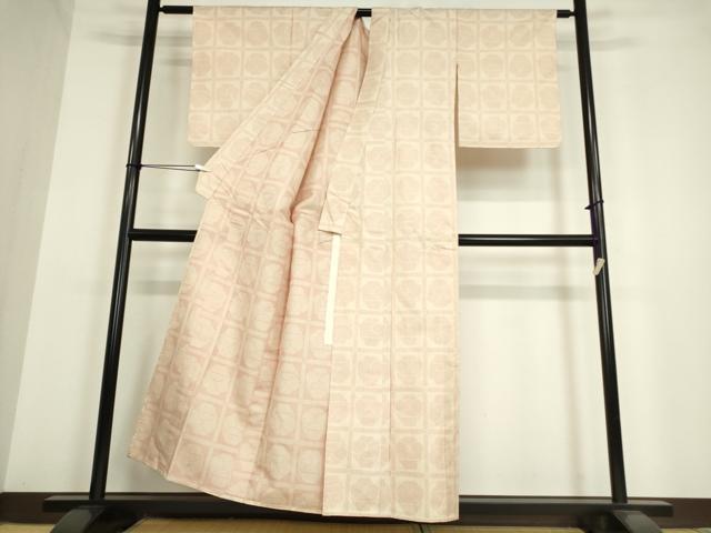 平和屋着物▽上質な紬 単衣 格子花文 正絹 逸品 DAAV5320az