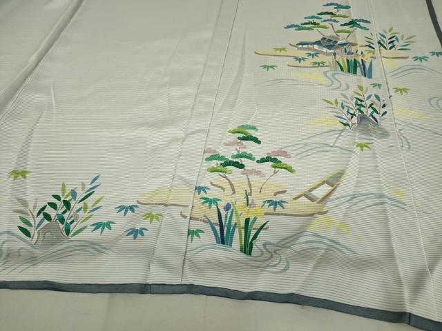 平和屋着物▽中国三大刺繍 スワトウ刺繍 汕頭刺繍 訪問着 無双 紗袷 紗×絽 茶屋辻流水花文 正絹 逸品 DAAV5321az