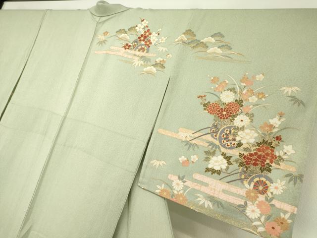 平和屋着物▽訪問着 単衣 花車文 金彩 正絹 逸品 未使用 DAAV5328az