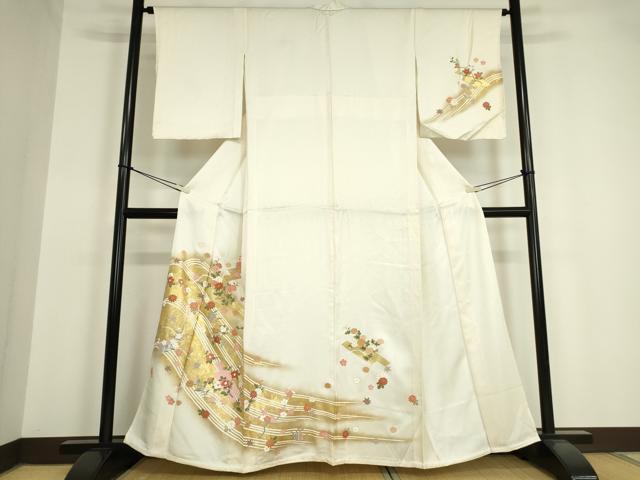 平和屋着物▽訪問着 単衣 駒刺繍 舞花文 金彩 正絹 逸品 未使用 DAAV5337az