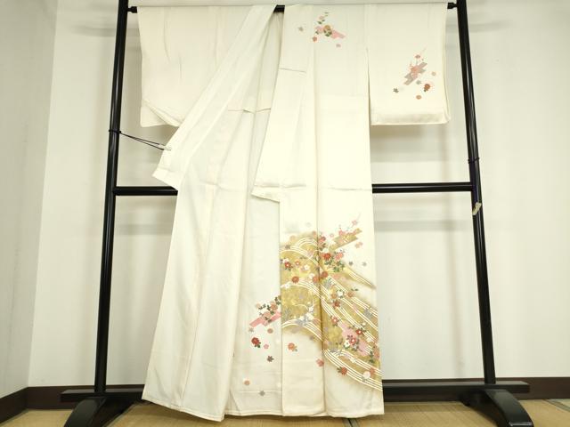 平和屋着物▽訪問着 単衣 駒刺繍 舞花文 金彩 正絹 逸品 未使用 DAAV5337az